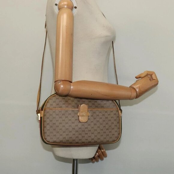 GUCCI Micro GG Supreme Web Sherry Line Bag PVC Beige Gold Auth gh497 - Picture 14 of 16